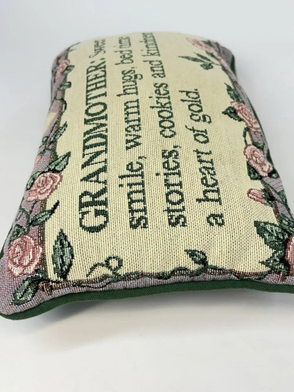 Tapestry Throw Pillow Grandmother Sweet Hugs Stories Cookies Roses Green VTG